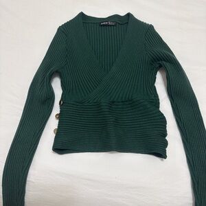 SHEIN Forest Green Ribbed Knit Top